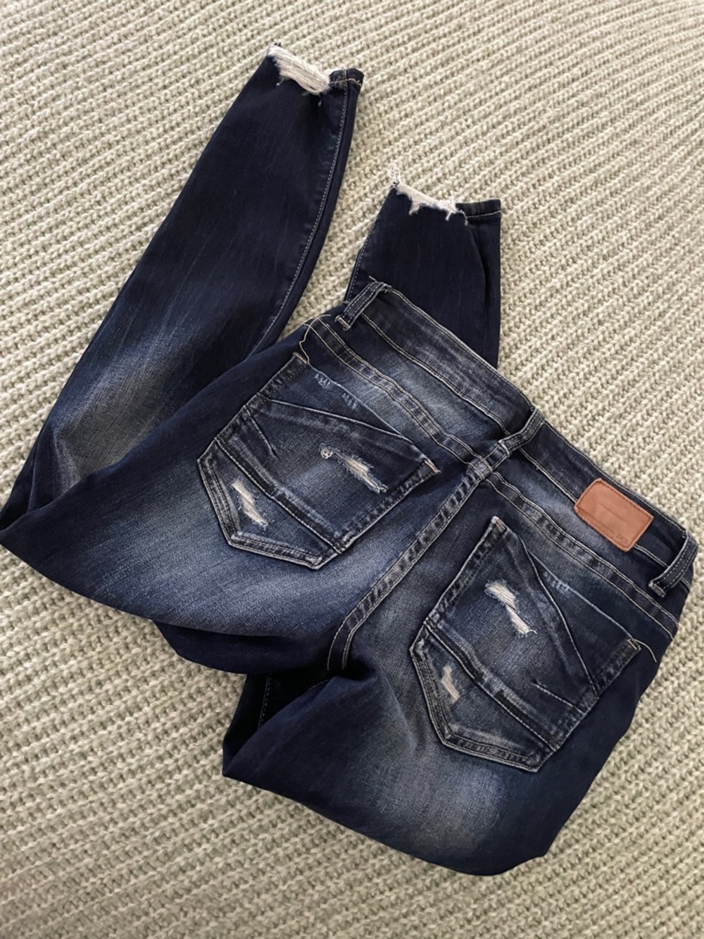 BKE Women's Dark Indigo Ripped Skinny Jeans